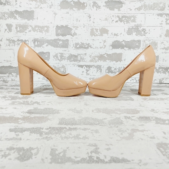 NEW New York & Company Tan Nude Slip On Platform High Heels W631 - Picture 7 of 12